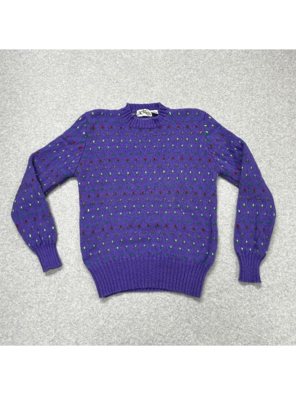 Vintage 80s The Eagles Eye Sweater Purple Size 38 Shetland Wool Floral Crewneck